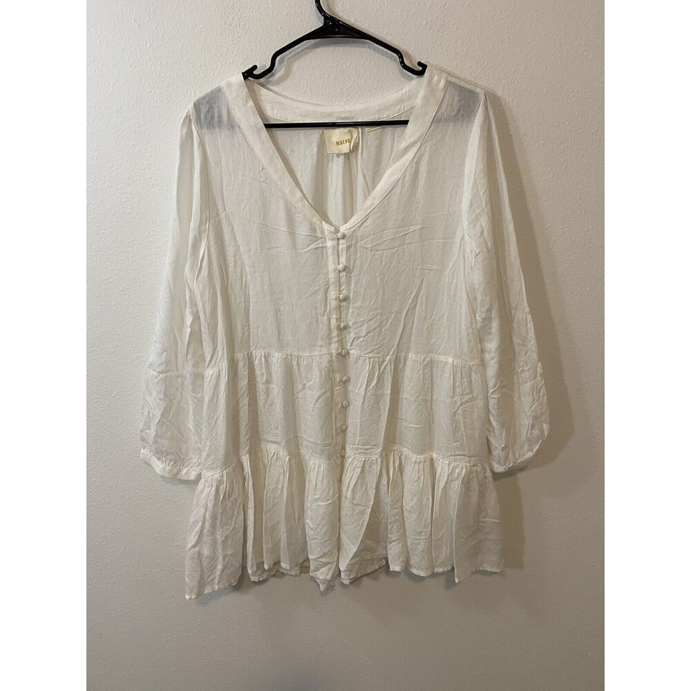 Anthropologie White Button-Front Tunic carefree boho peasant top. Flowey